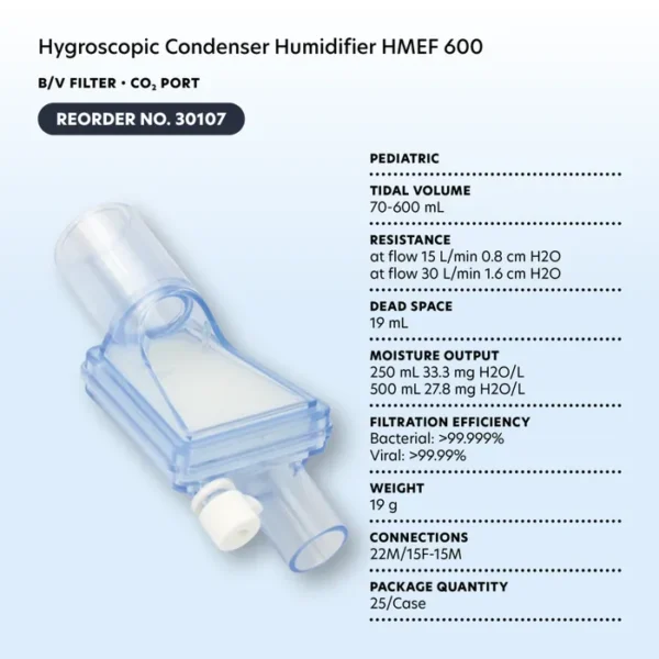 Hygroscopic Condenser Humidifier HMEF 1500 - B/V Filter & CO2 Port - Image 2