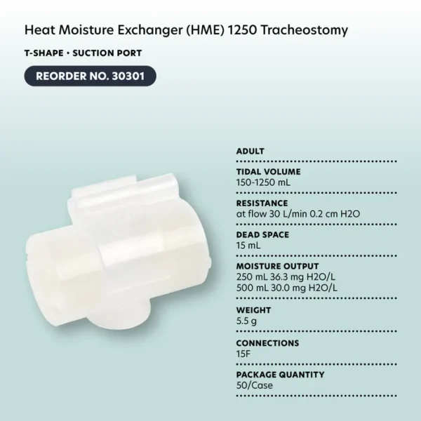 Heat Moisture Exchanger (HME) 1250 Tracheostomy - T-Shape w/ Suction Port - Image 6