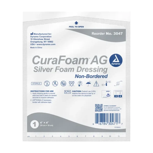 CuraFoam AG Silver Foam Dressing - 4"x4" - Image 3