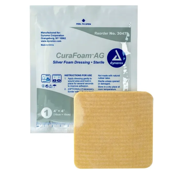 CuraFoam AG Silver Foam Dressing - 4"x4"