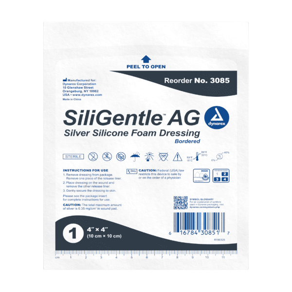 SiliGentle AG Silver Silicone Bordered Foam Dressing - 4"x4" - Image 3