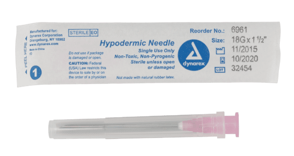 Hypodermic Needle 18G, 1 1/2" needle