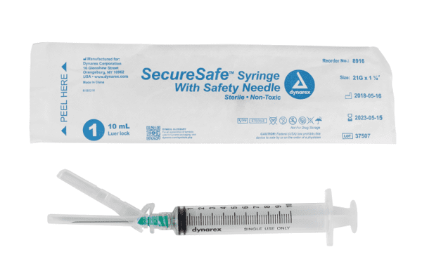 SecureSafe Syringe with Safety Needle  - 10cc - 21G, 1.5" needle