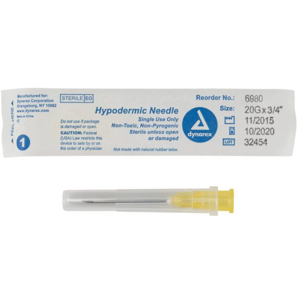 Hypodermic Needle 20G, 3/4" needle