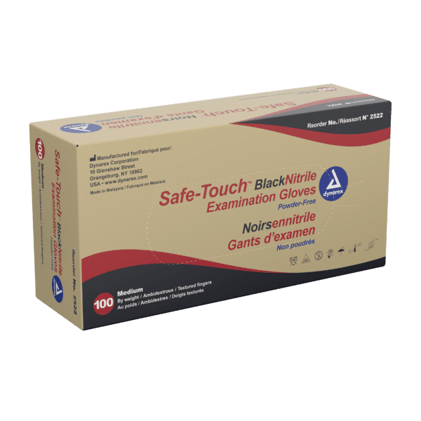 Safe-Touch Black Nitrile Exam Gloves- Powder-Free - L