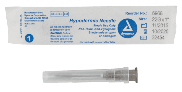 Hypodermic Needle 22G, 1" needle