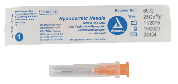 Hypodermic Needle 25G, 5/8" needle