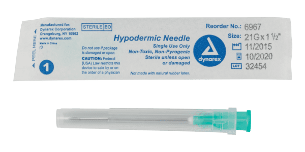 Hypodermic Needle 21G, 1 1/2" needle