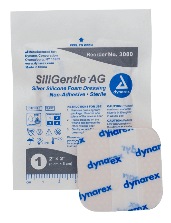 SiliGentle AG Silver Silicone Foam Dressing - 2"x2"