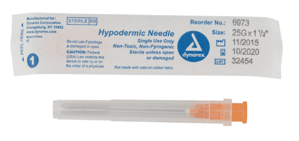 Hypodermic Needle 25G, 1 1/2" needle