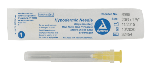 Hypodermic Needle 20G, 1 1/2" needle