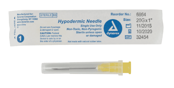 Hypodermic Needle 20G, 1" needle