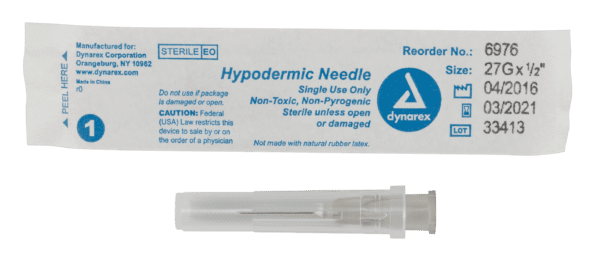 Hypodermic Needle 27G,  1/2" needle