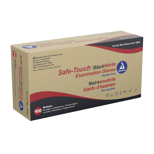 Safe-Touch Black Nitrile Exam Gloves- Powder-Free - M