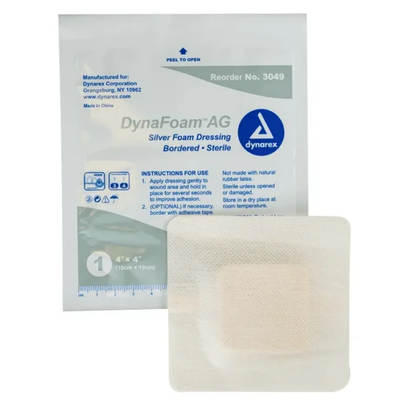 DynaFoam AG Bordered Silver Foam Dressing - 4"X4"