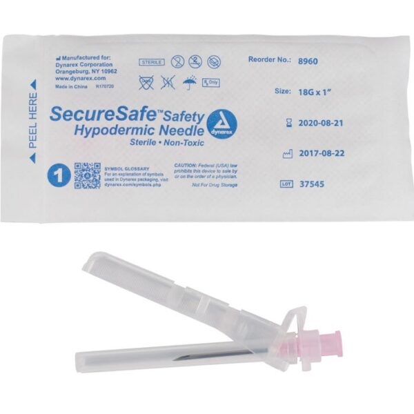 SecureSafe Safety Hypodermic Needle 21G, 1" needle - Image 2