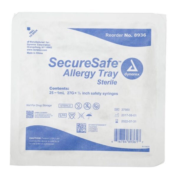 SecureSafe Allergy Safety Syringe Tray - 1cc - 27G, 1/2" needle